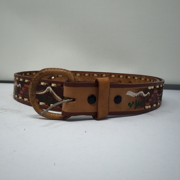 Mexican handmade leather embossed belt. - Picture 3 of 4